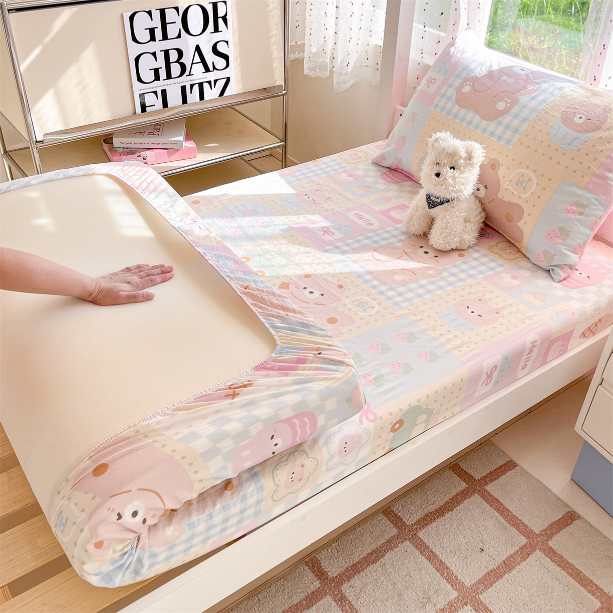 91家纺网 家纺一手货源 找家纺 盛秋家纺 2025新款水洗棉卡通学生小三套套件 萌宠乐园+粉爱心