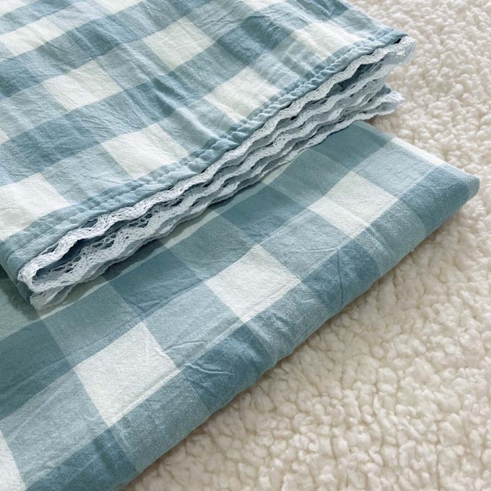 91家纺网 家纺一手货源 找家纺 卡奥家纺 2025新款A类纯棉色织枕套单枕套枕套单件 浅兰中格