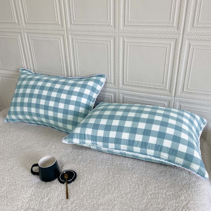 91家纺网 家纺一手货源 找家纺 卡奥家纺 2025新款A类纯棉色织枕套单枕套枕套单件 浅兰中格