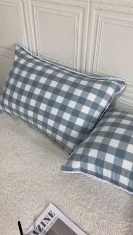 91家纺网 家纺一手货源 找家纺 卡奥家纺 2025新款A类纯棉色织枕套单枕套枕套单件 浅兰中格