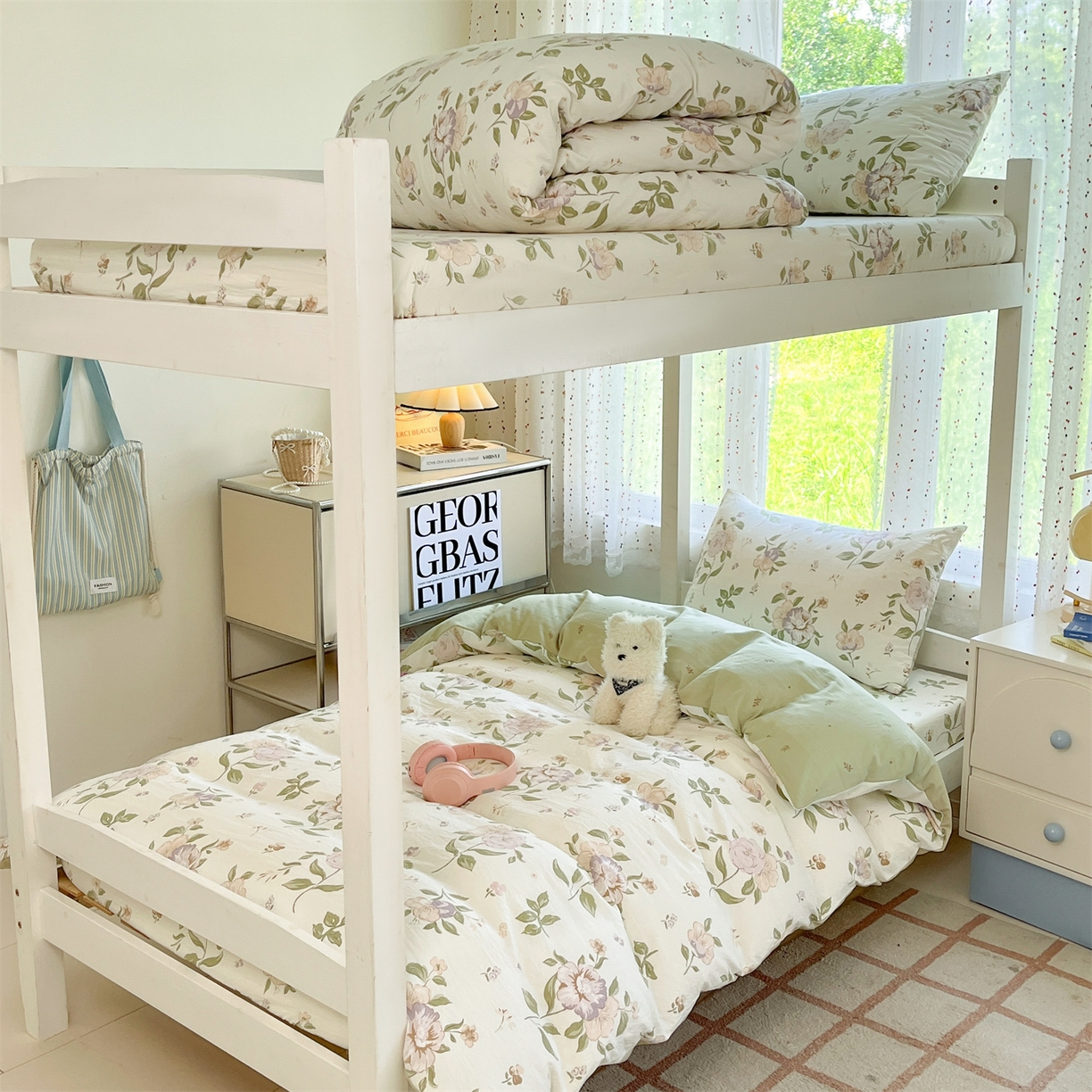 91家纺网 家纺一手货源 找家纺 盛秋家纺 2025新款水洗棉卡通学生小三套套件 铃兰+绿叶