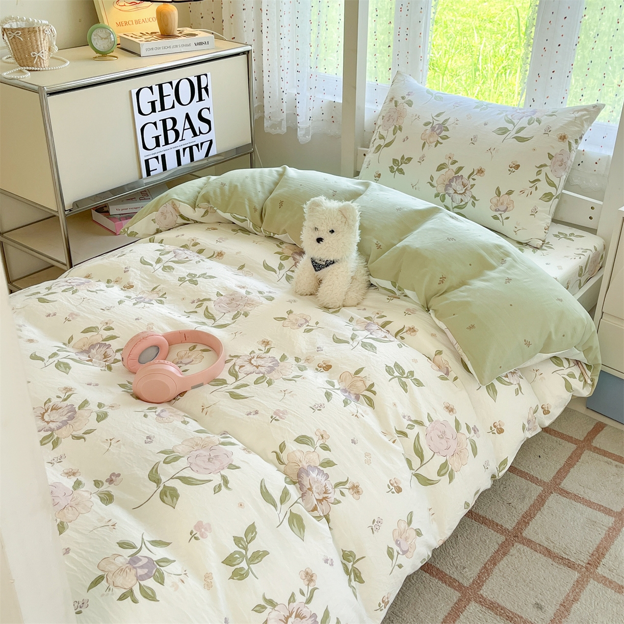 91家纺网 家纺一手货源 找家纺 盛秋家纺 2025新款水洗棉卡通学生小三套套件 铃兰+绿叶