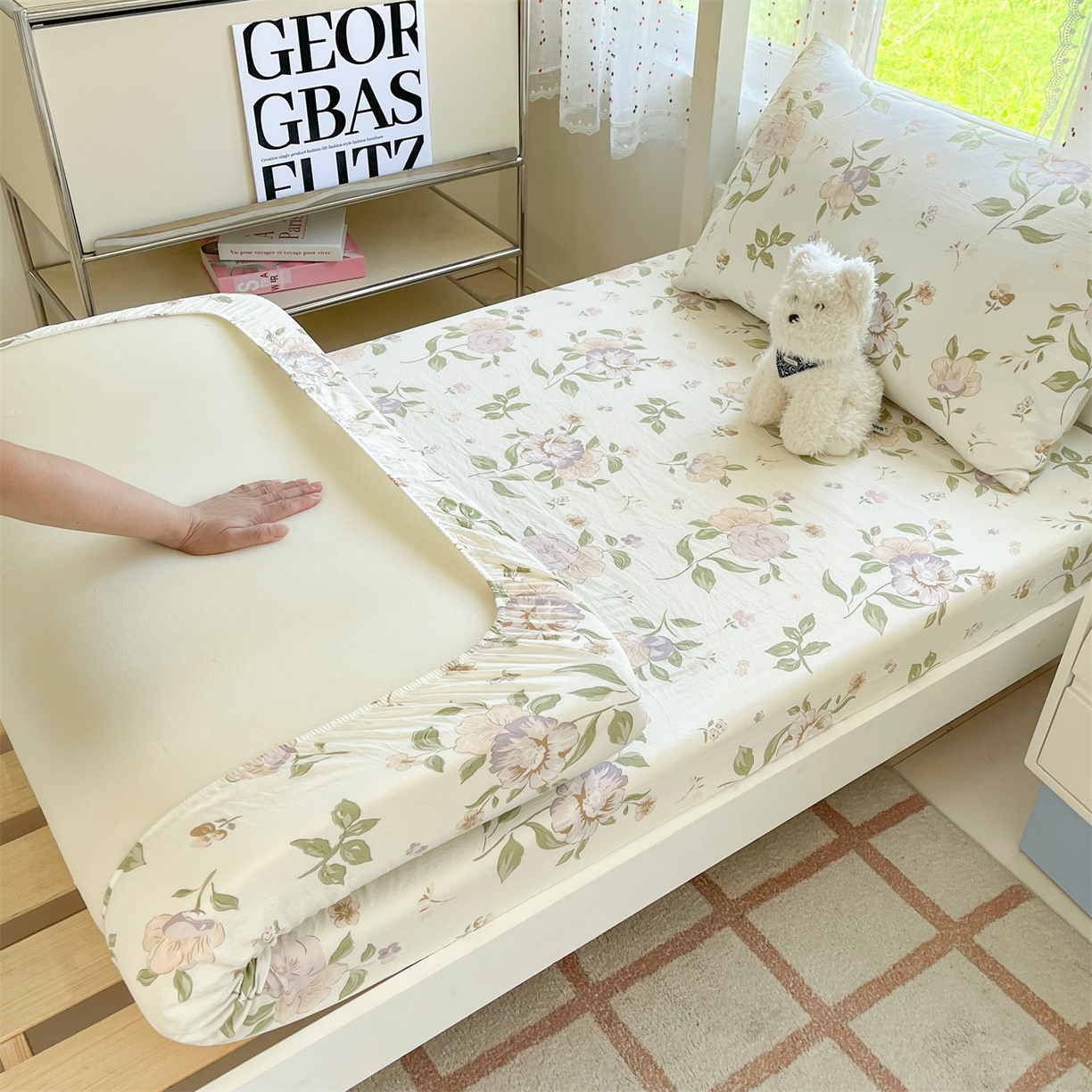 91家纺网 家纺一手货源 找家纺 盛秋家纺 2025新款水洗棉卡通学生小三套套件 铃兰+绿叶