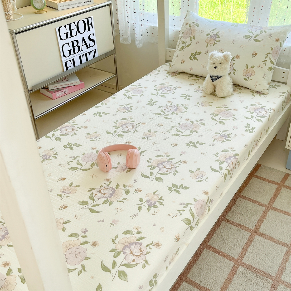 91家纺网 家纺一手货源 找家纺 盛秋家纺 2025新款水洗棉卡通学生小三套套件 铃兰+绿叶