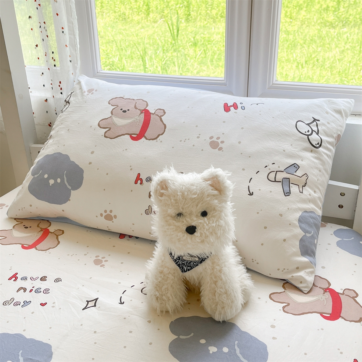 91家纺网 家纺一手货源 找家纺 盛秋家纺 2025新款水洗棉卡通学生小三套套件 开心乐园+蓝爱心