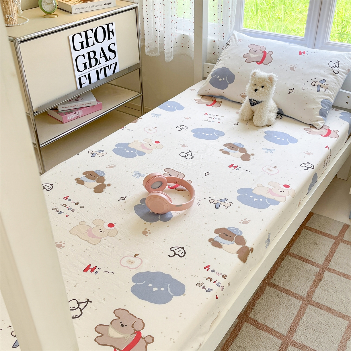 91家纺网 家纺一手货源 找家纺 盛秋家纺 2025新款水洗棉卡通学生小三套套件 开心乐园+蓝爱心