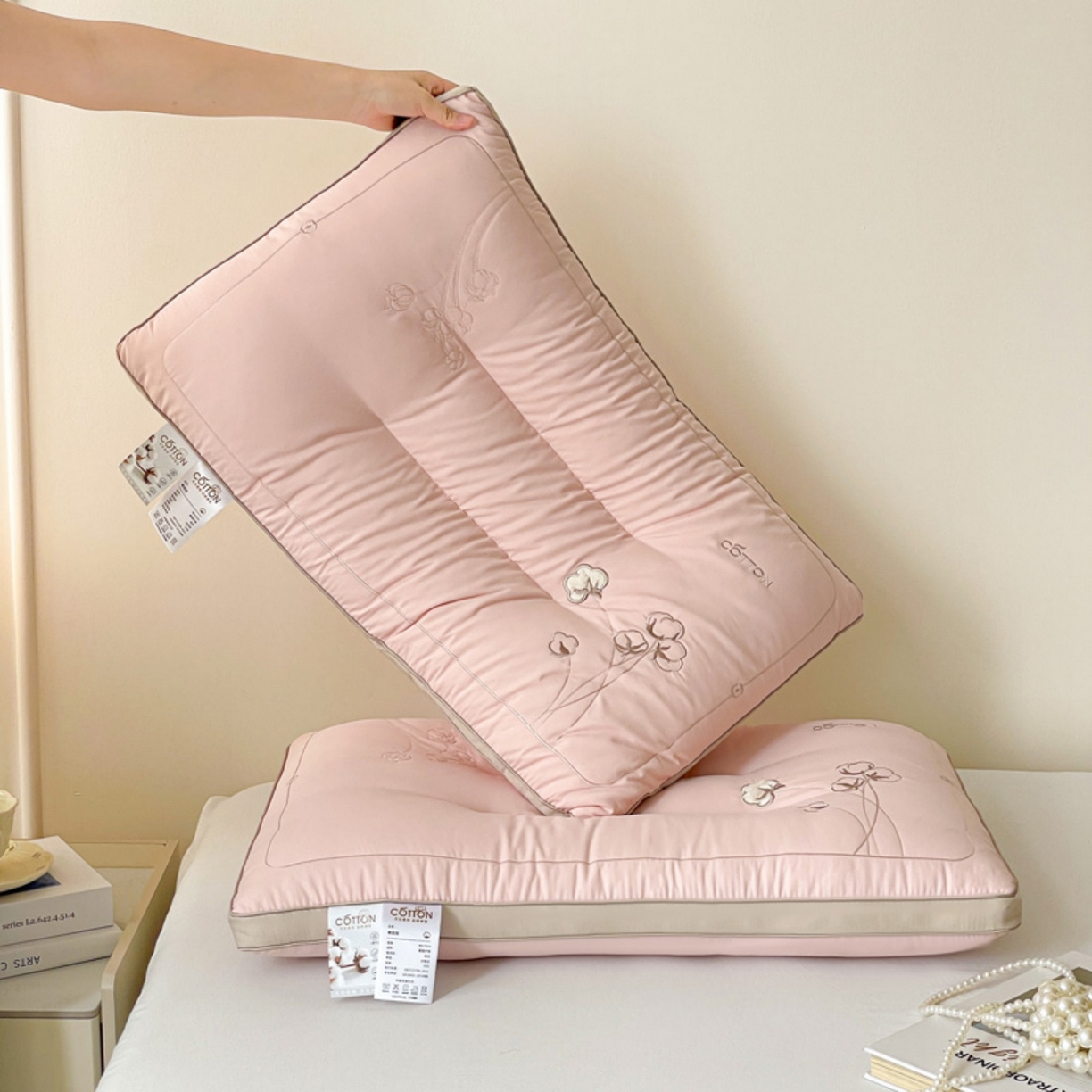 91家纺网 家纺一手货源 找家纺 爱尚家枕芯 2025新款棉花亲肤枕枕头枕芯 粉色