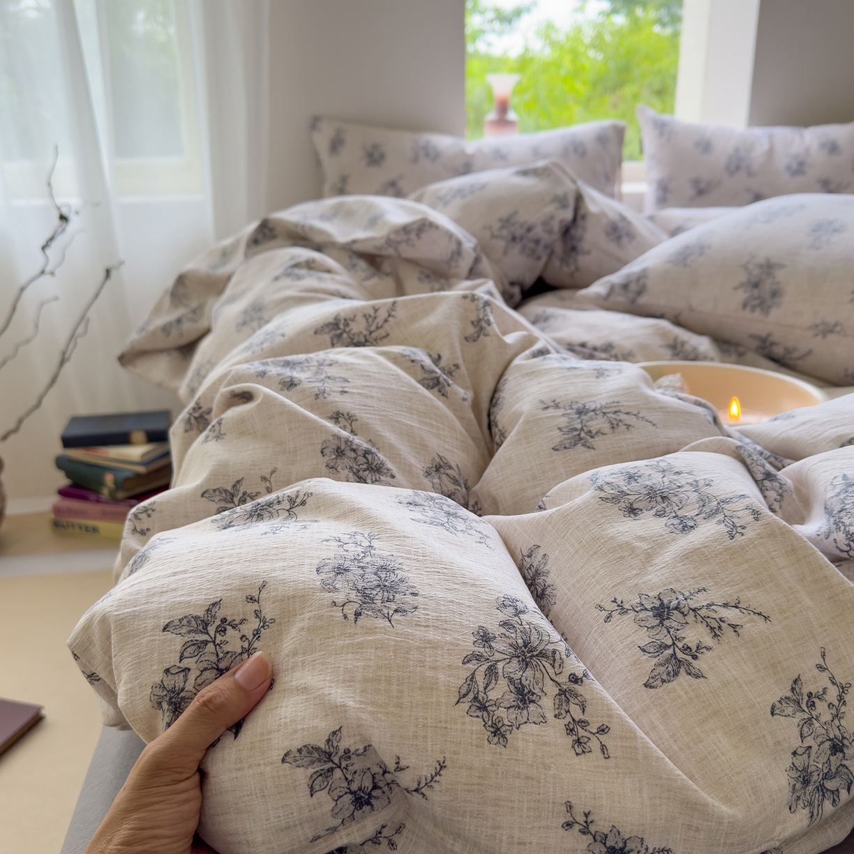 91家纺网 家纺一手货源 找家纺 （总）竹合家纺 2025新款爆款加厚高克重提花皱皱复古风四件套