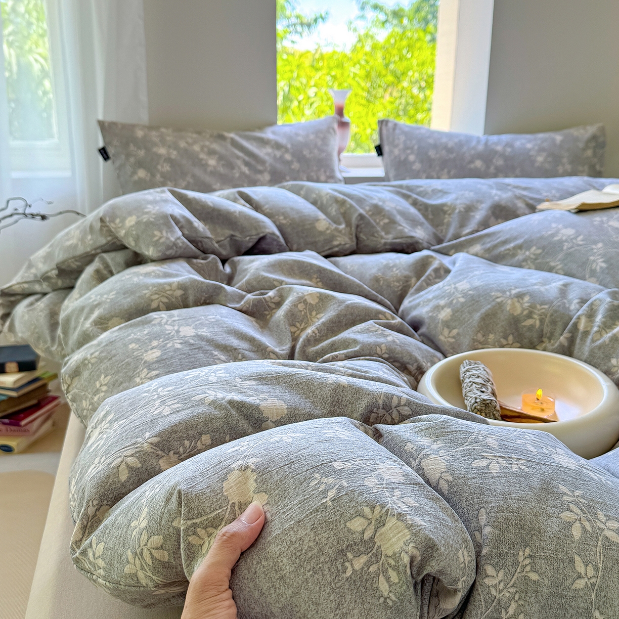 91家纺网 家纺一手货源 找家纺 （总）竹合家纺 2025新款爆款加厚高克重提花皱皱复古风四件套