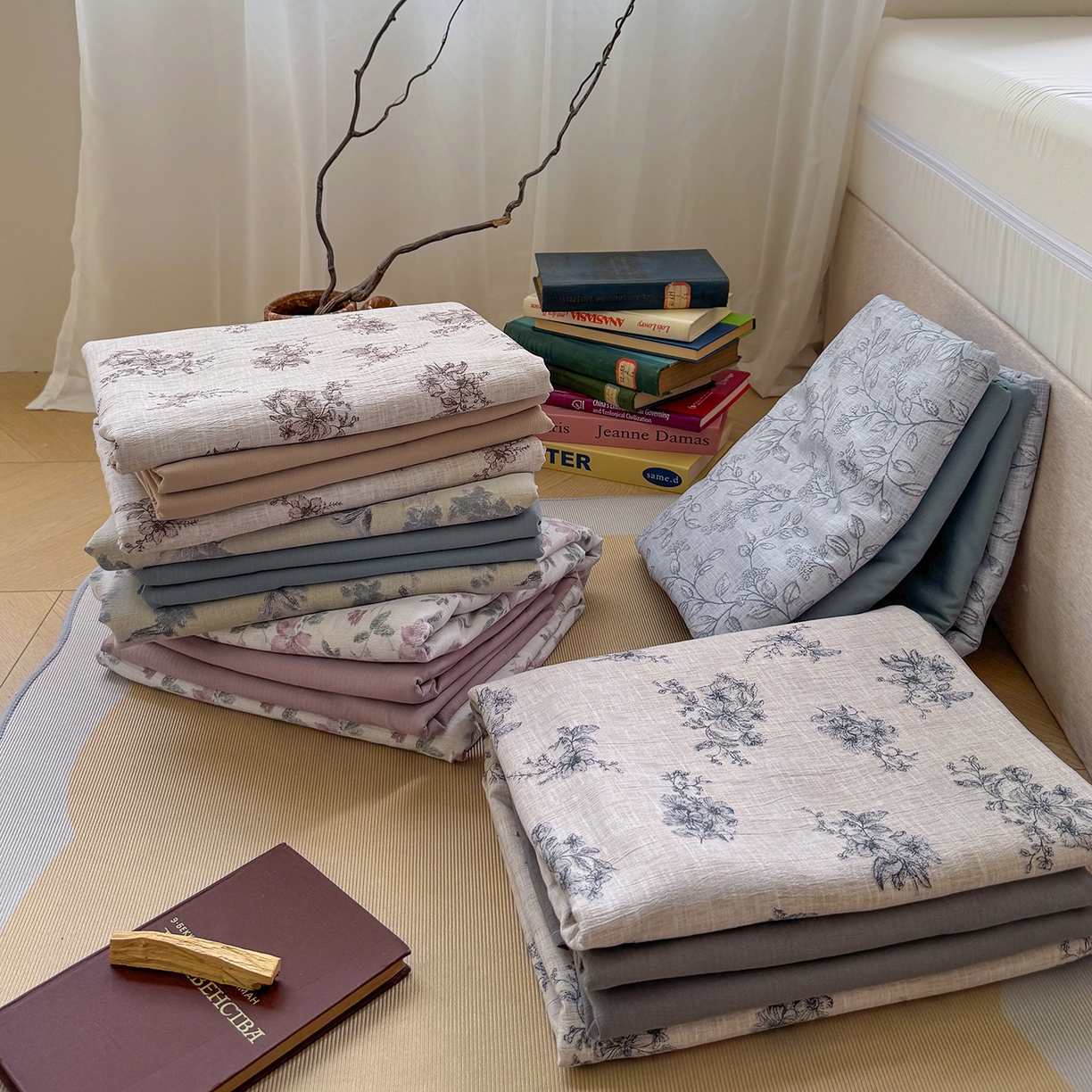 91家纺网 家纺一手货源 找家纺 （总）竹合家纺 2025新款爆款加厚高克重提花皱皱复古风四件套