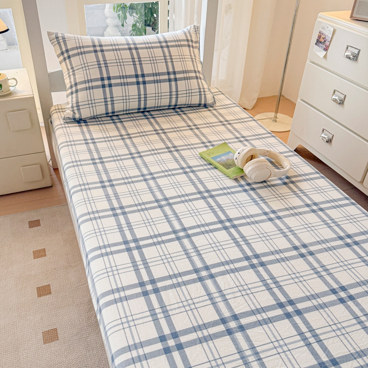 91家纺网 家纺一手货源 找家纺 （总）盛秋家纺 2025新款水洗棉格子学生小三套套件