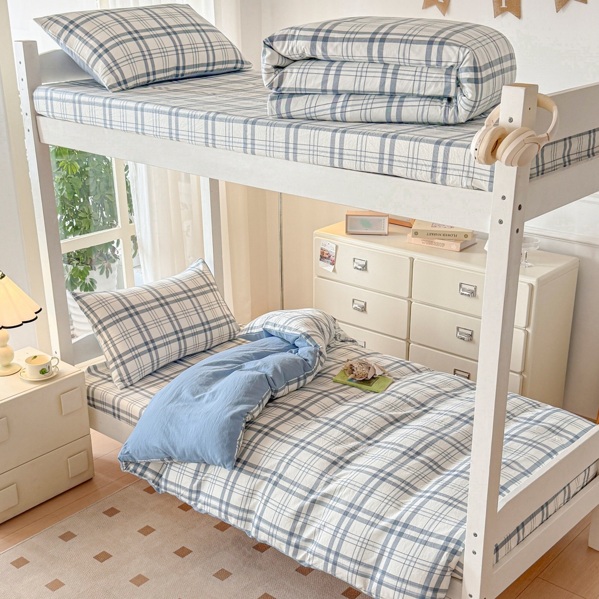 91家纺网 家纺一手货源 找家纺 （总）盛秋家纺 2025新款水洗棉格子学生小三套套件