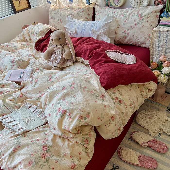 原素 2025学生季仙女小花卉水洗棉四件套 复古玫瑰