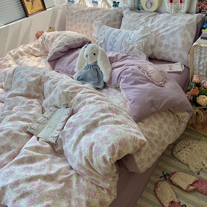 91家纺网 家纺一手货源 找家纺 原素 2025学生季仙女小花卉水洗棉四件套 海芋