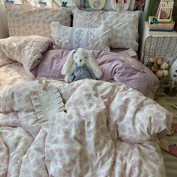 91家纺网 家纺一手货源 找家纺 原素 2025学生季仙女小花卉水洗棉四件套 海芋