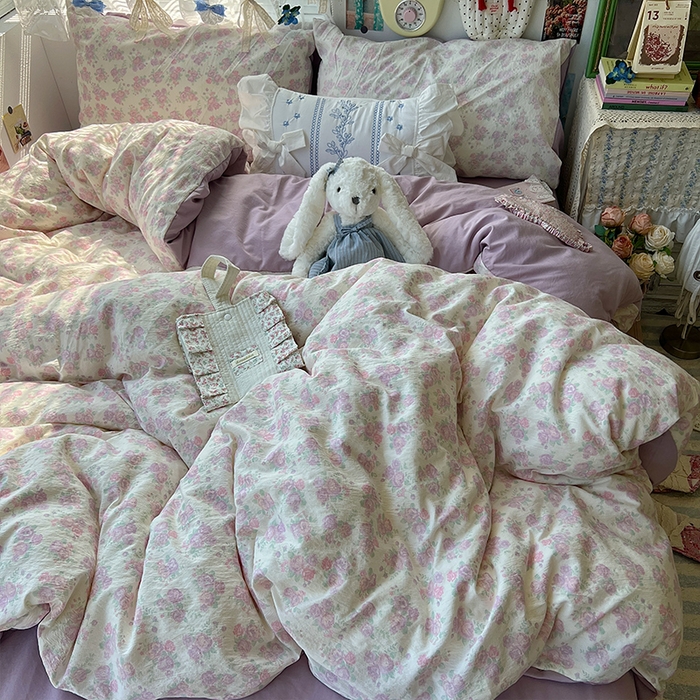 91家纺网 家纺一手货源 找家纺 原素 2025学生季仙女小花卉水洗棉四件套 海芋