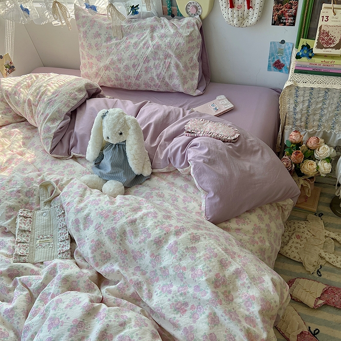 91家纺网 家纺一手货源 找家纺 原素 2025学生季仙女小花卉水洗棉四件套 海芋