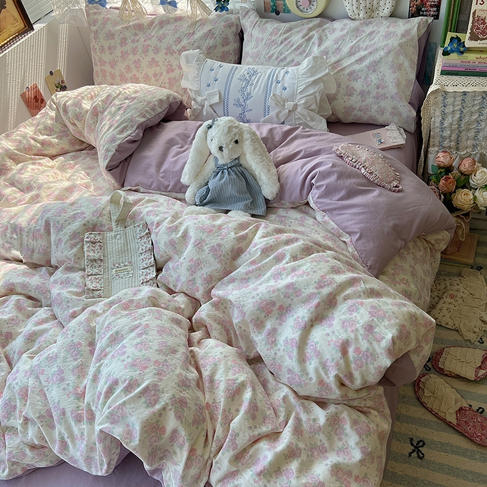 91家纺网 家纺一手货源 找家纺 原素 2025学生季仙女小花卉水洗棉四件套 海芋