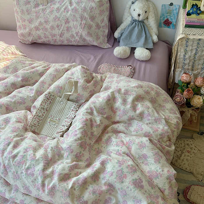 91家纺网 家纺一手货源 找家纺 原素 2025学生季仙女小花卉水洗棉四件套 海芋