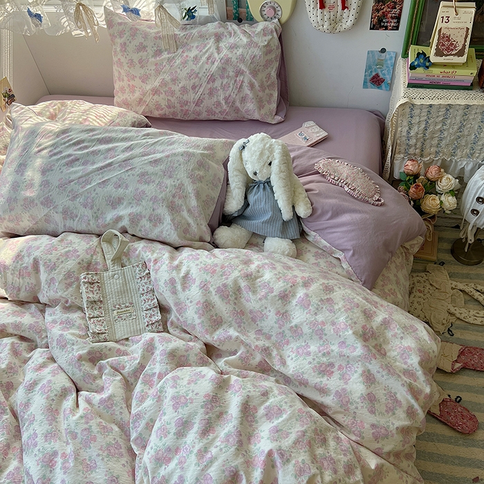 91家纺网 家纺一手货源 找家纺 原素 2025学生季仙女小花卉水洗棉四件套 海芋