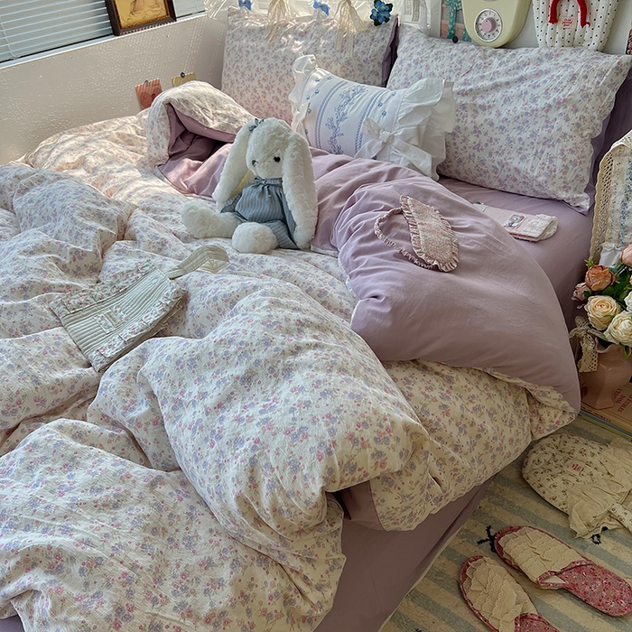 原素 2025学生季仙女小花卉水洗棉四件套 花团紫