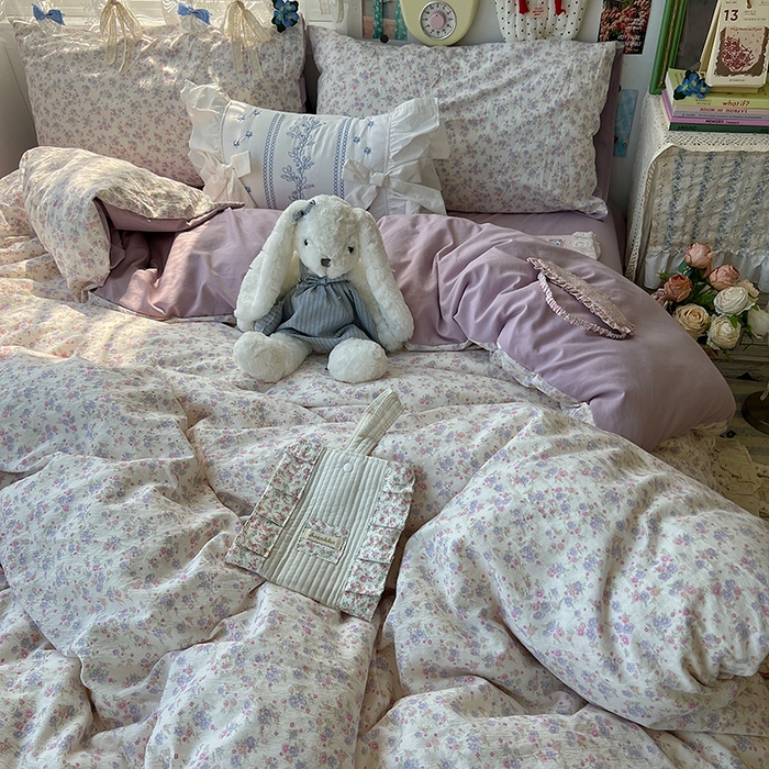 91家纺网 家纺一手货源 找家纺 原素 2025学生季仙女小花卉水洗棉四件套 花团紫