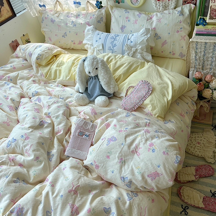 91家纺网 家纺一手货源 找家纺 原素 2025学生季仙女小花卉水洗棉四件套 琉璃蝴蝶