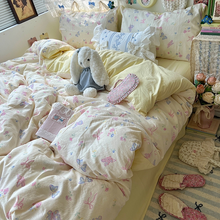 91家纺网 家纺一手货源 找家纺 原素 2025学生季仙女小花卉水洗棉四件套 琉璃蝴蝶