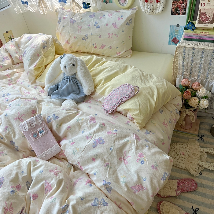 91家纺网 家纺一手货源 找家纺 原素 2025学生季仙女小花卉水洗棉四件套 琉璃蝴蝶