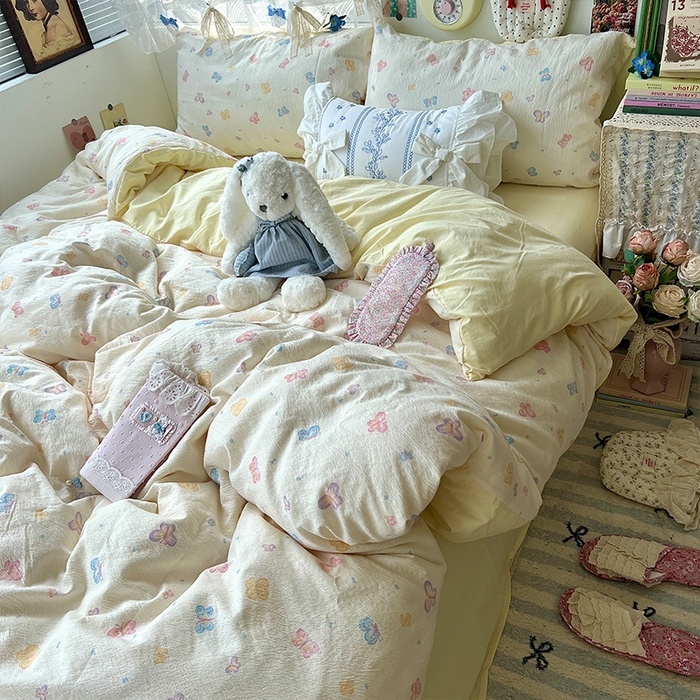 原素 2025学生季仙女小花卉水洗棉四件套 七彩蝴蝶