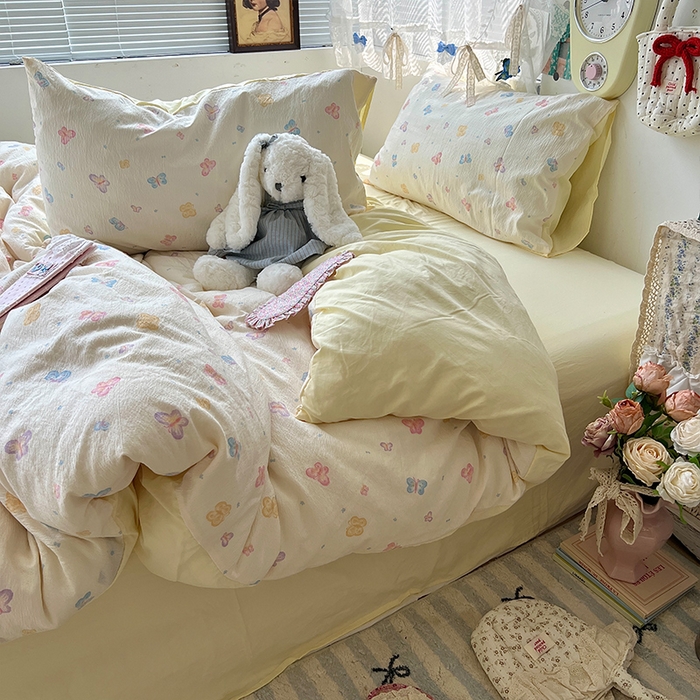 91家纺网 家纺一手货源 找家纺 原素 2025学生季仙女小花卉水洗棉四件套 七彩蝴蝶