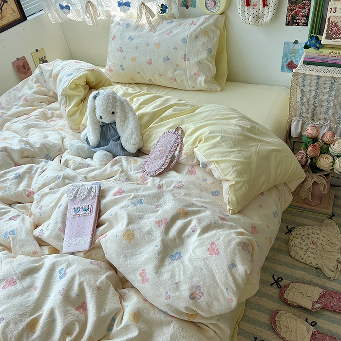 91家纺网 家纺一手货源 找家纺 原素 2025学生季仙女小花卉水洗棉四件套 七彩蝴蝶