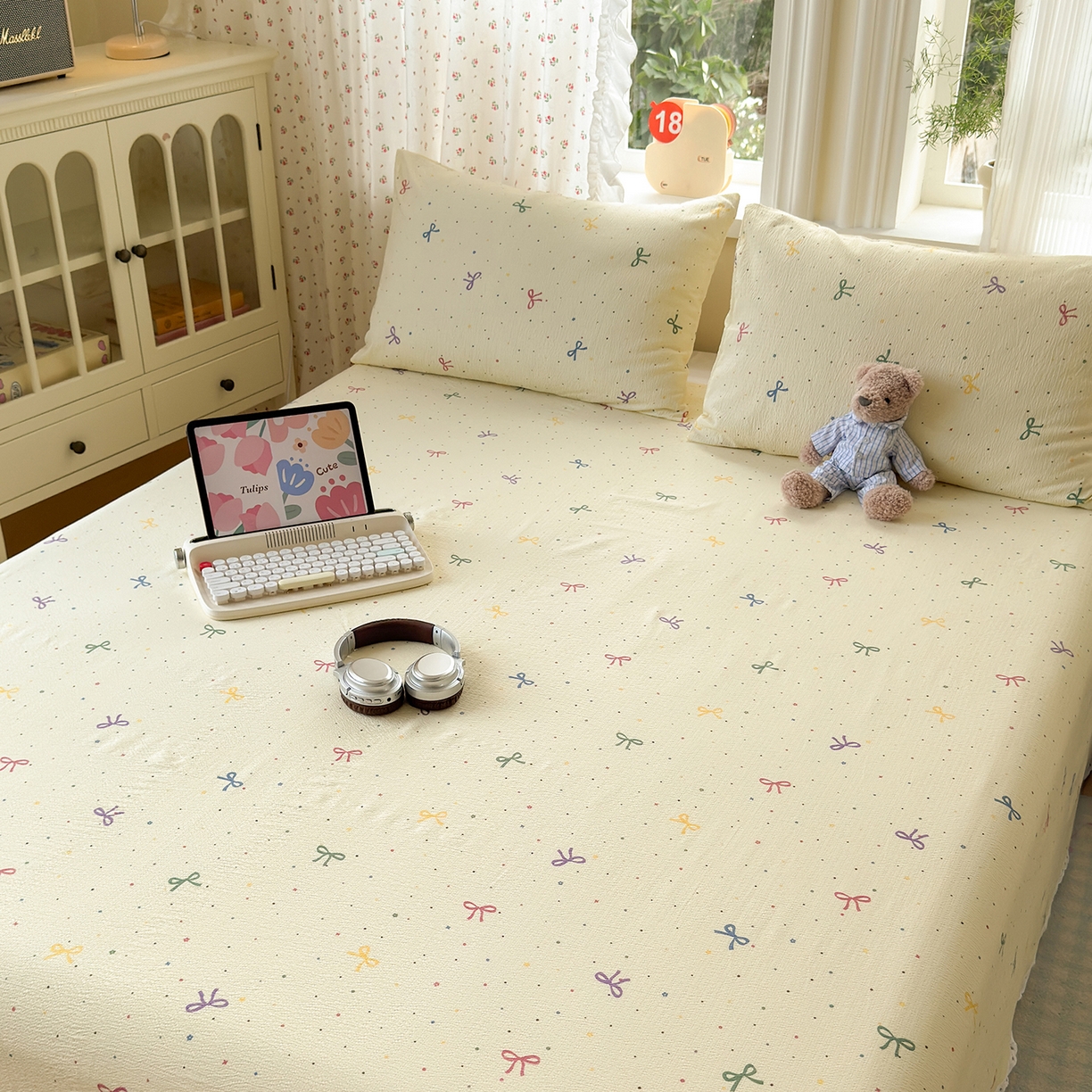 91家纺网 家纺一手货源 找家纺 （总）沐芷 2025 双层纱花边床单单件 单人双人床单三件套