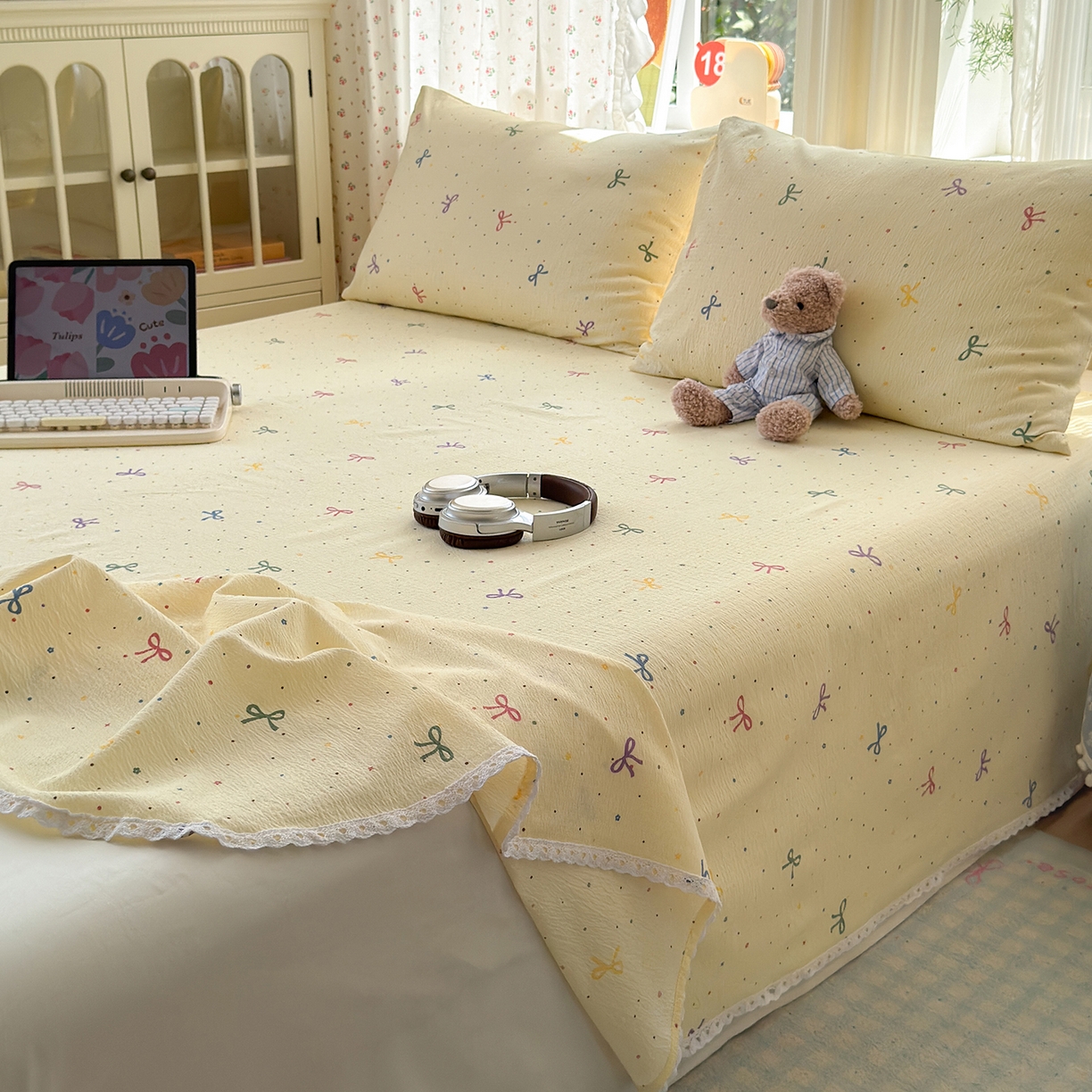 91家纺网 家纺一手货源 找家纺 （总）沐芷 2025 双层纱花边床单单件 单人双人床单三件套