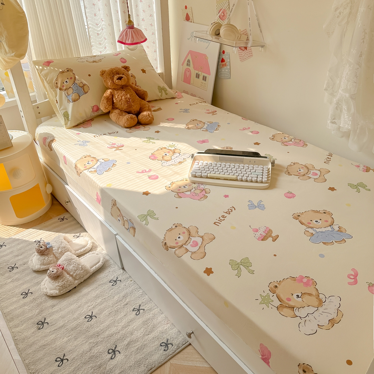 91家纺网 家纺一手货源 找家纺 （总）韩巢家纺 2025新款上下铺学生宿舍专用床笠单件寝室高低床热销款防滑床单床套