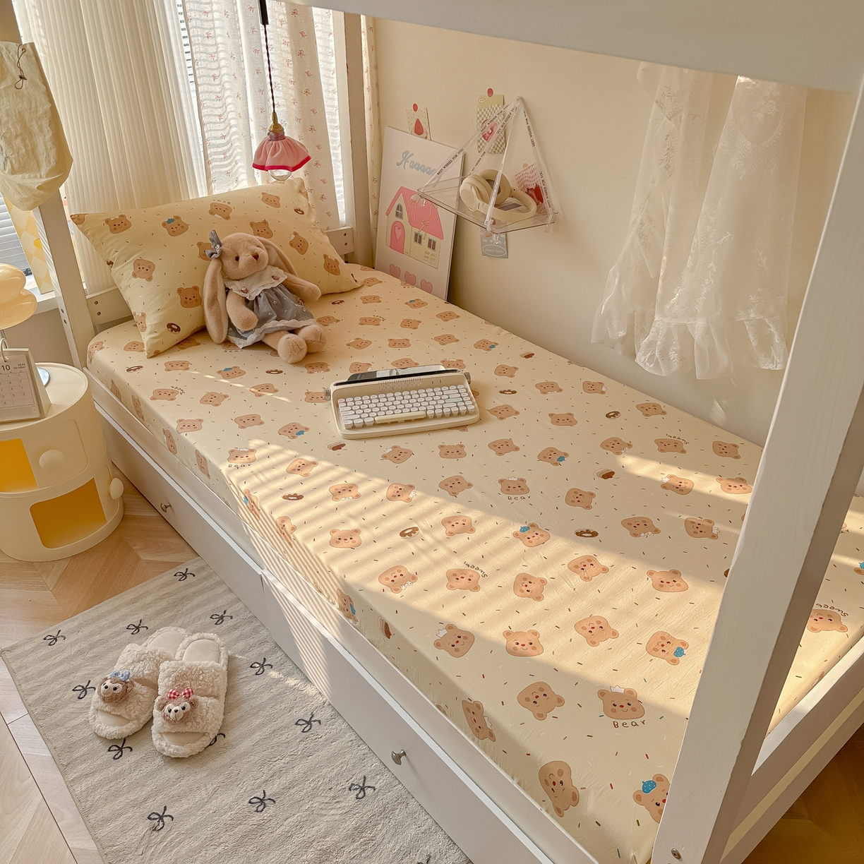 91家纺网 家纺一手货源 找家纺 （总）韩巢家纺 2025新款上下铺学生宿舍专用床笠单件寝室高低床热销款防滑床单床套