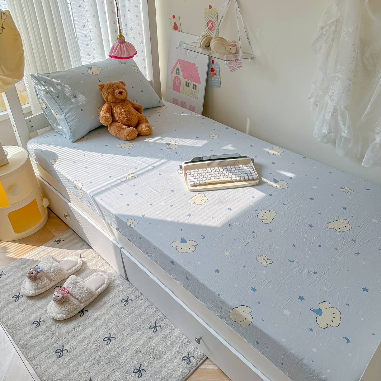 91家纺网 家纺一手货源 找家纺 （总）韩巢家纺 2025新款上下铺学生宿舍专用床笠单件寝室高低床热销款防滑床单床套