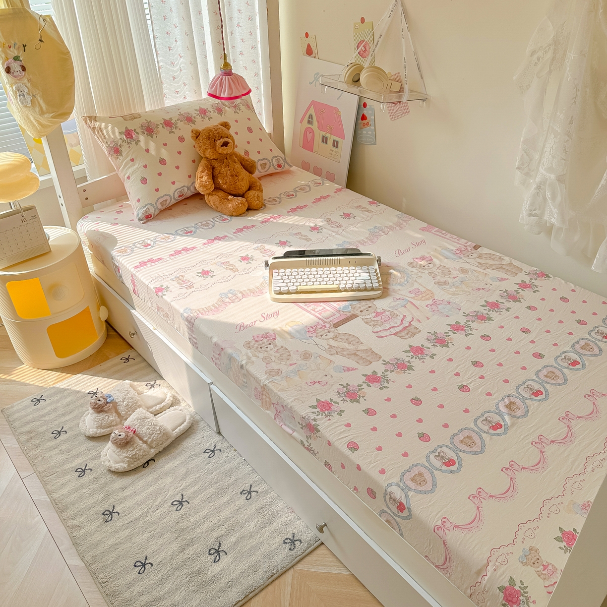 91家纺网 家纺一手货源 找家纺 （总）韩巢家纺 2025新款上下铺学生宿舍专用床笠单件寝室高低床热销款防滑床单床套