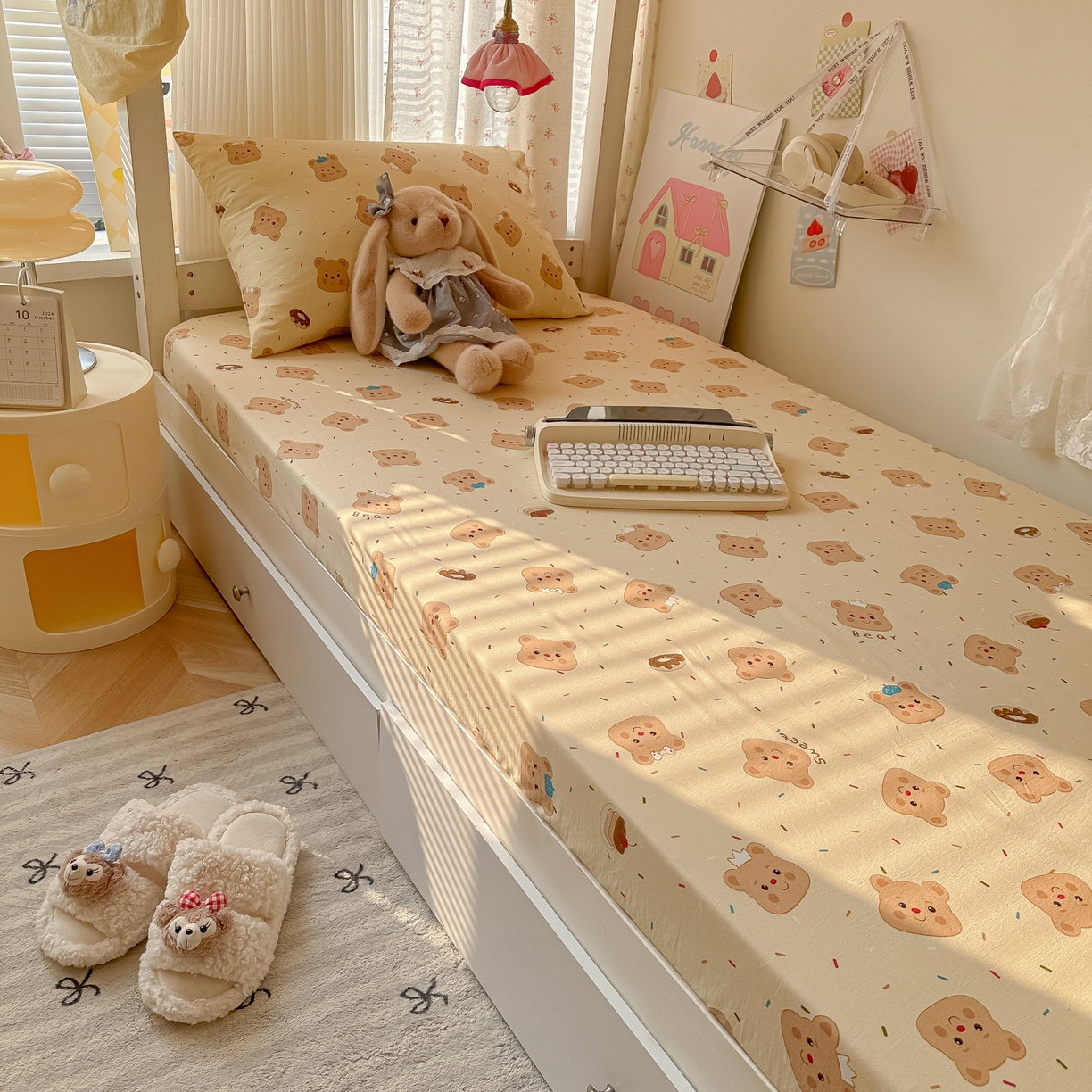 91家纺网 家纺一手货源 找家纺 （总）韩巢家纺 2025新款上下铺学生宿舍专用床笠单件寝室高低床热销款防滑床单床套