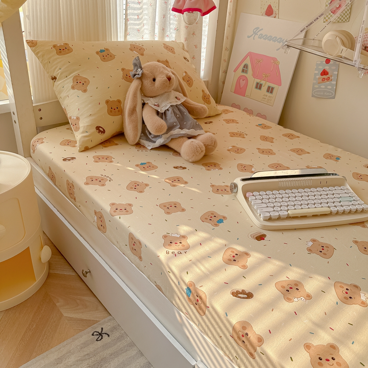 91家纺网 家纺一手货源 找家纺 （总）韩巢家纺 2025新款上下铺学生宿舍专用床笠单件寝室高低床热销款防滑床单床套