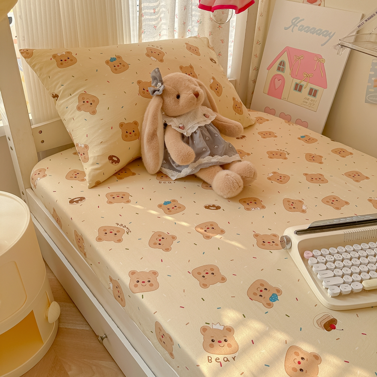 91家纺网 家纺一手货源 找家纺 （总）韩巢家纺 2025新款上下铺学生宿舍专用床笠单件寝室高低床热销款防滑床单床套