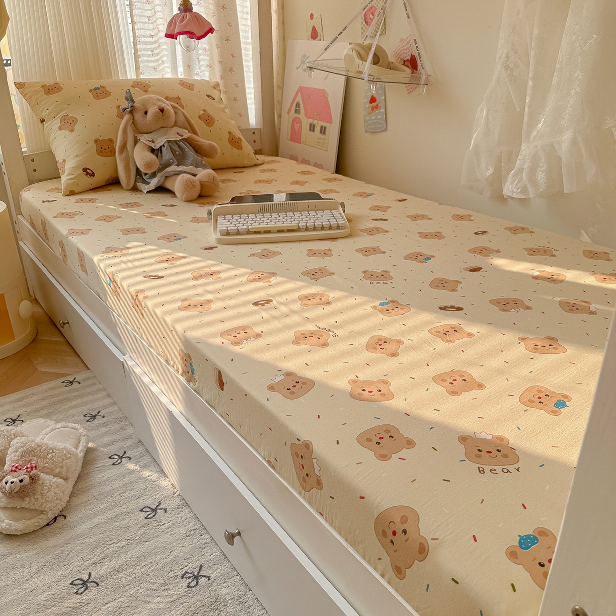 91家纺网 家纺一手货源 找家纺 （总）韩巢家纺 2025新款上下铺学生宿舍专用床笠单件寝室高低床热销款防滑床单床套