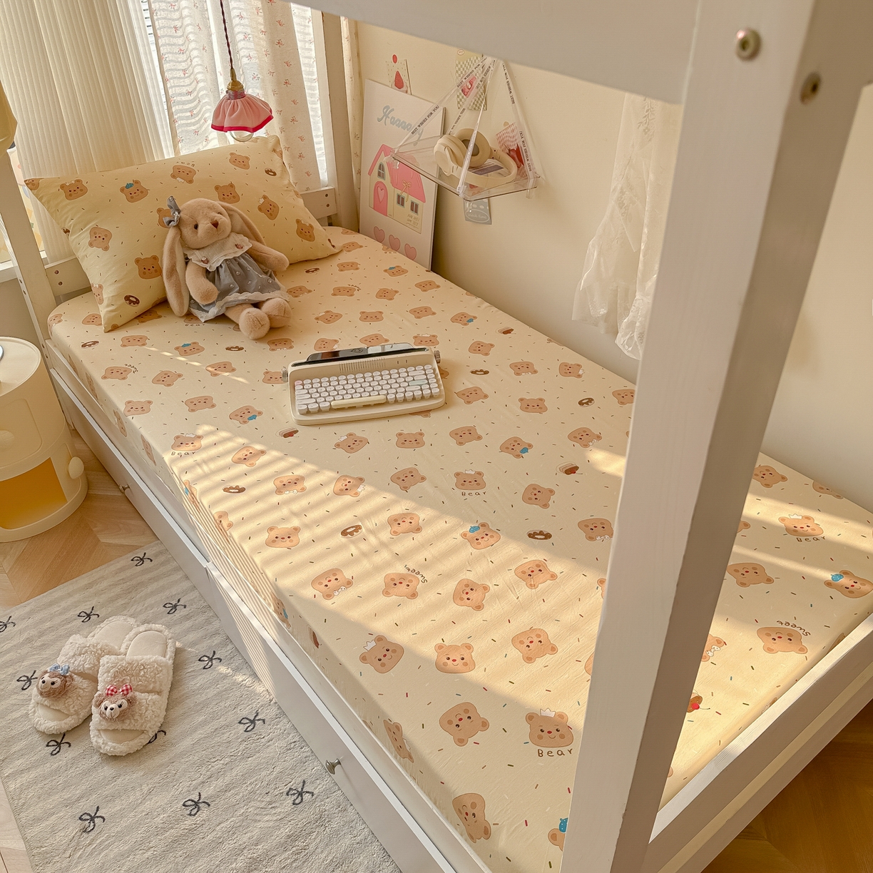 91家纺网 家纺一手货源 找家纺 （总）韩巢家纺 2025新款上下铺学生宿舍专用床笠单件寝室高低床热销款防滑床单床套