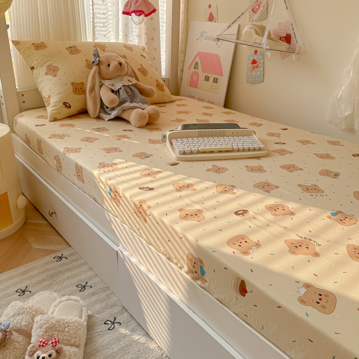 91家纺网 家纺一手货源 找家纺 （总）韩巢家纺 2025新款上下铺学生宿舍专用床笠单件寝室高低床热销款防滑床单床套