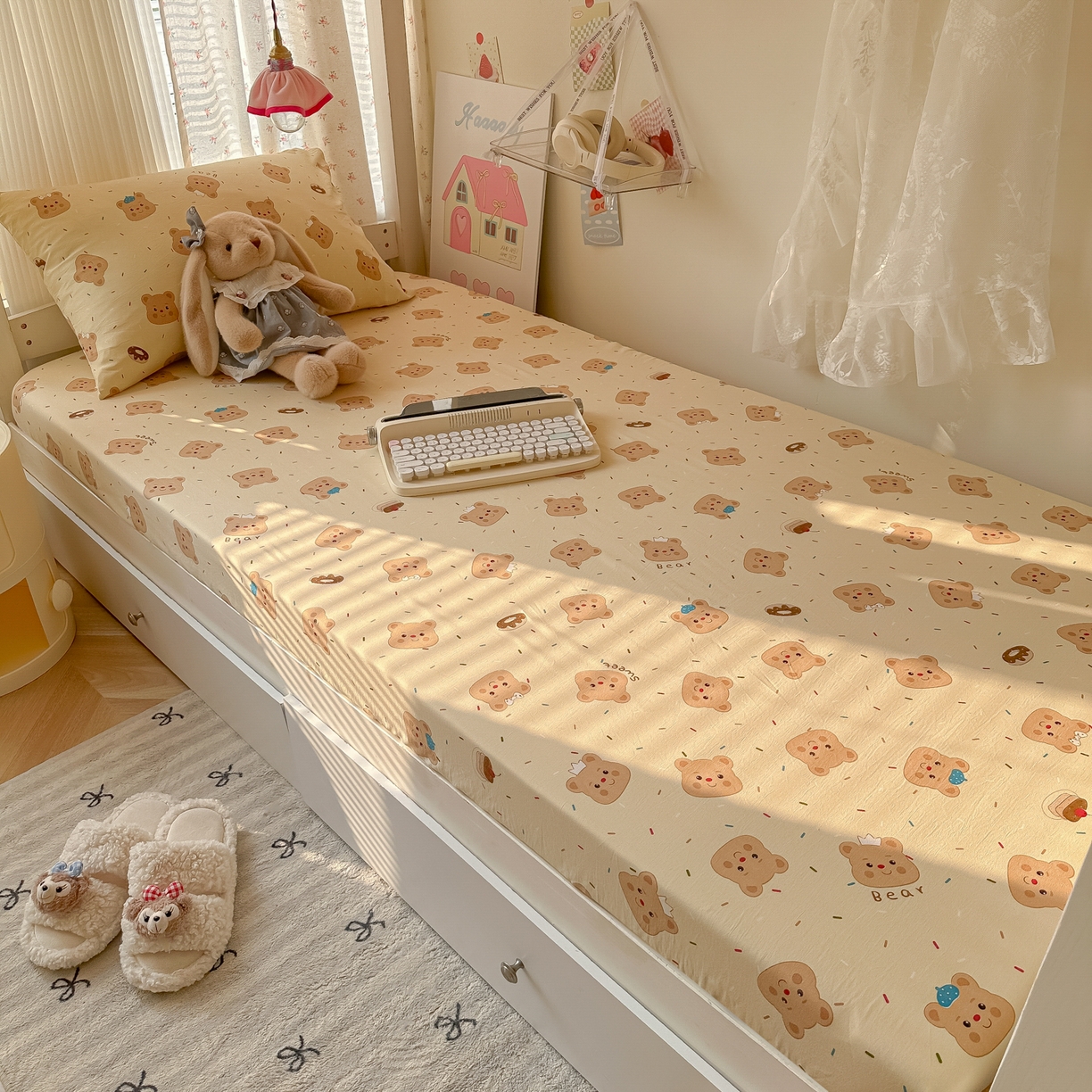 91家纺网 家纺一手货源 找家纺 （总）韩巢家纺 2025新款上下铺学生宿舍专用床笠单件寝室高低床热销款防滑床单床套