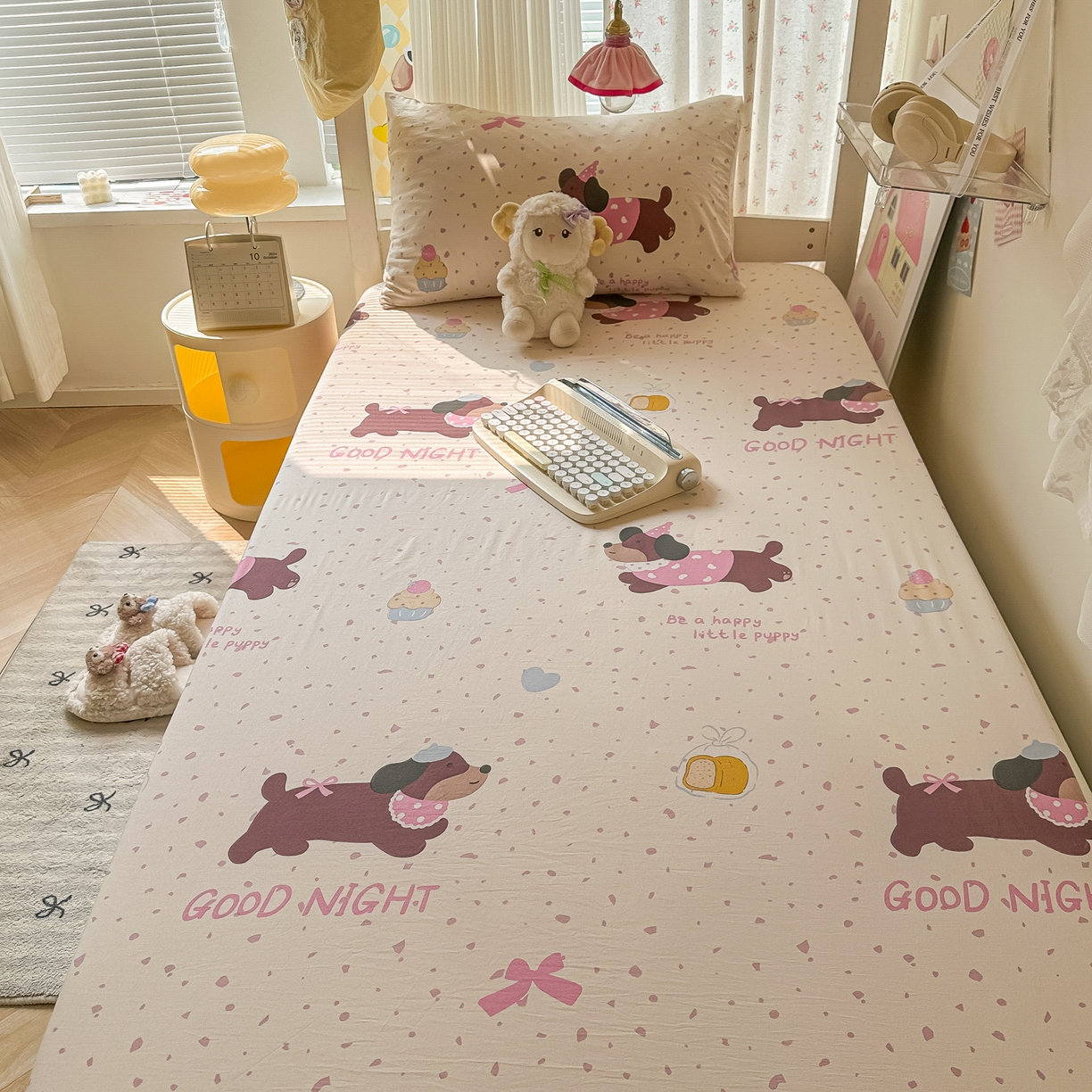 91家纺网 家纺一手货源 找家纺 韩巢家纺 2025新款上下铺学生宿舍专用床笠单件寝室高低床热销款防滑床单床套 彩彩狗