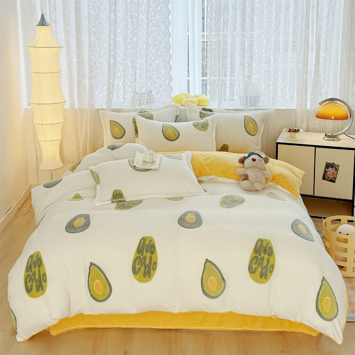 91家纺网 家纺一手货源 找家纺 曼町家居 2025新款雪花绒四件套 牛油果