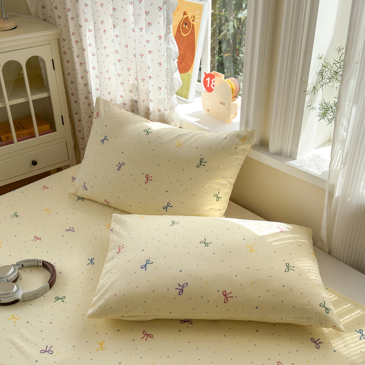 91家纺网 家纺一手货源 找家纺 沐芷 2025 A类双层纱花边床单单件 单人双人床单三件套 蜡笔画