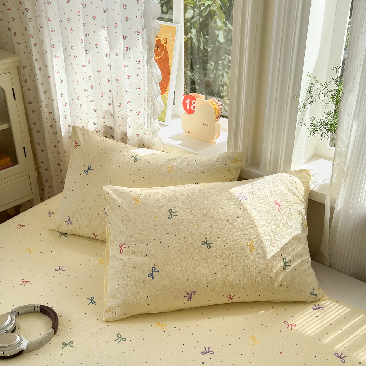 91家纺网 家纺一手货源 找家纺 沐芷 2025 A类双层纱花边床单单件 单人双人床单三件套 蜡笔画