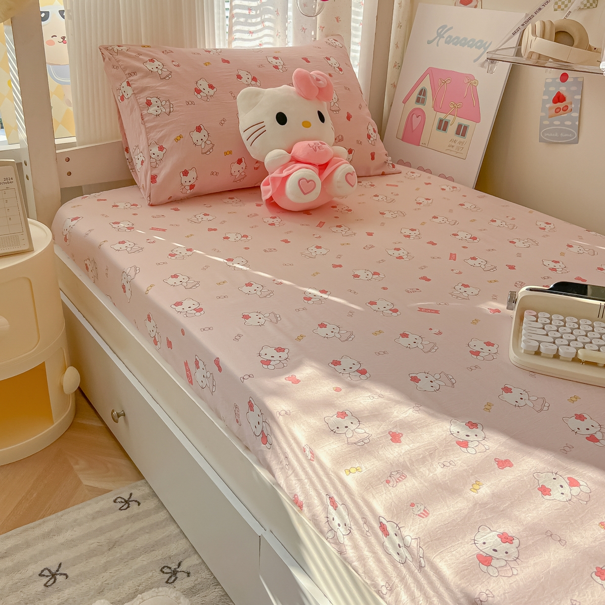 91家纺网 家纺一手货源 找家纺 韩巢家纺 2025新款上下铺学生宿舍专用床笠单件寝室高低床热销款防滑床单床套 糖果KT